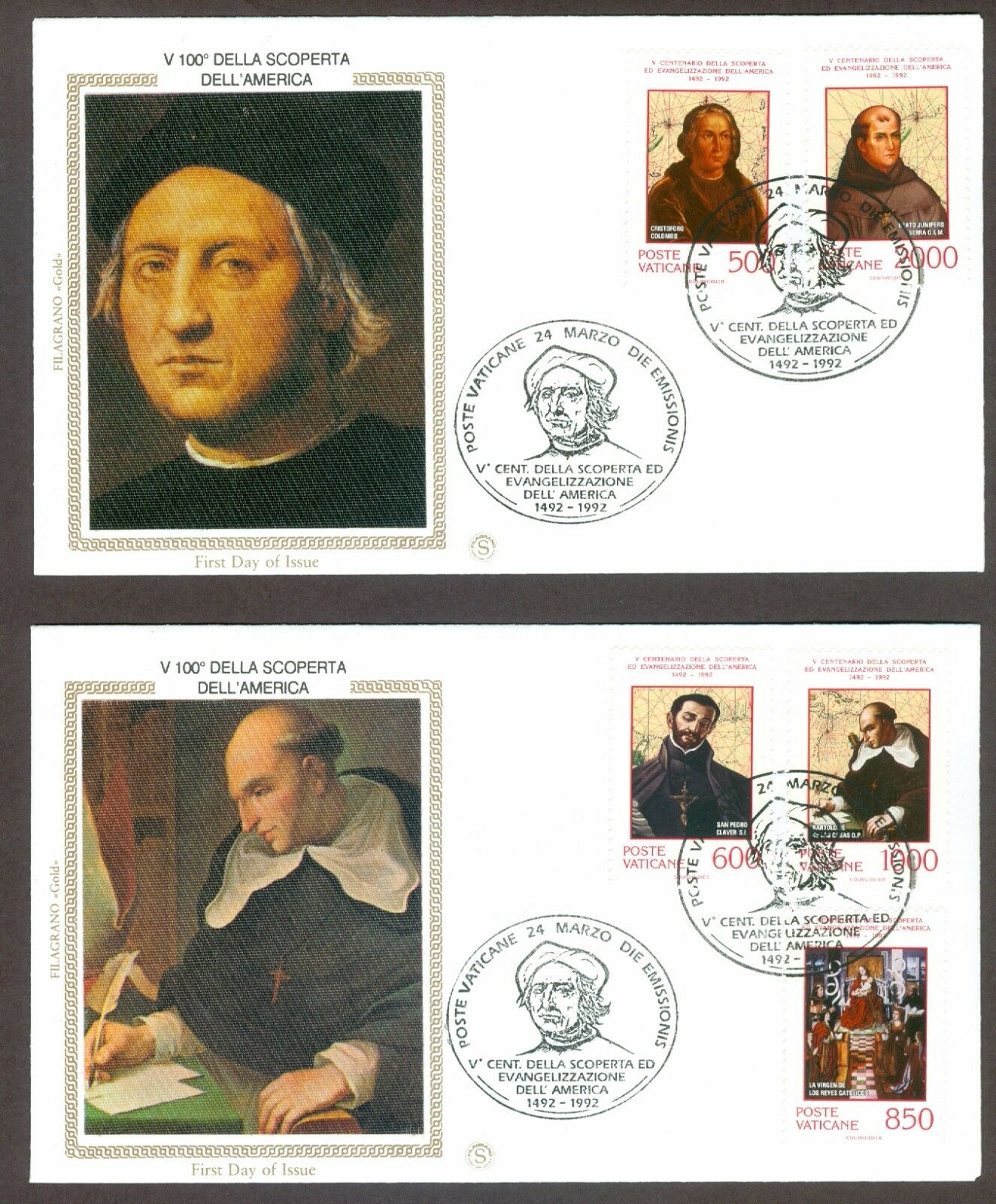 Vatican City Sc# 898-902, Discovery Of America On 2 First Day Covers